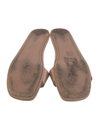 Prada Enameled Metal Triangle Satin Slides