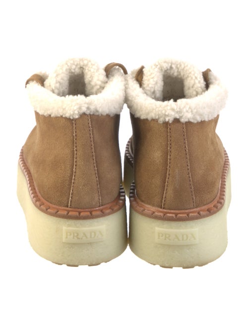 Prada Enameled Metal Triangle Suede Lace-Up Boots