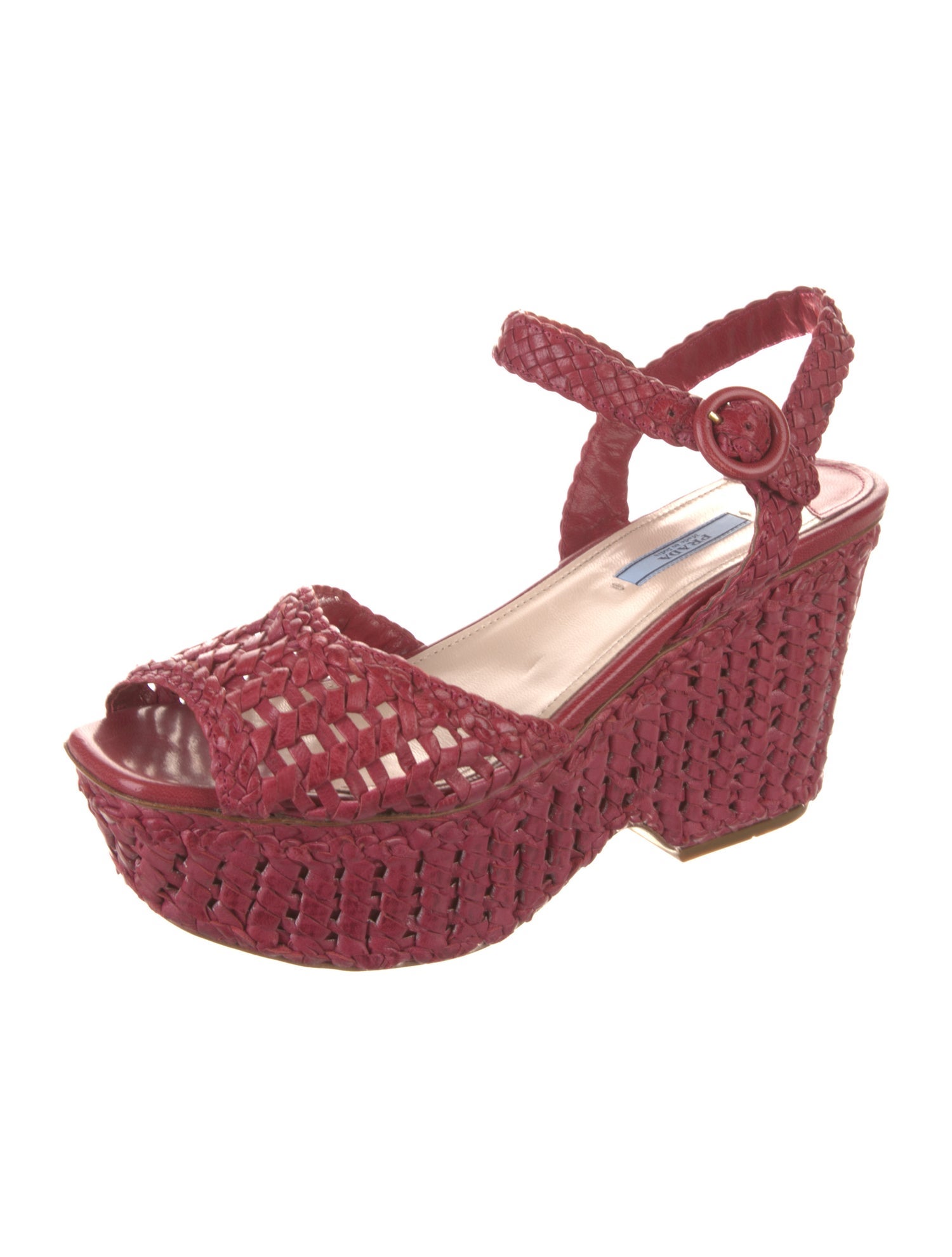 Prada Leather Braided Accents Slingback Sandals