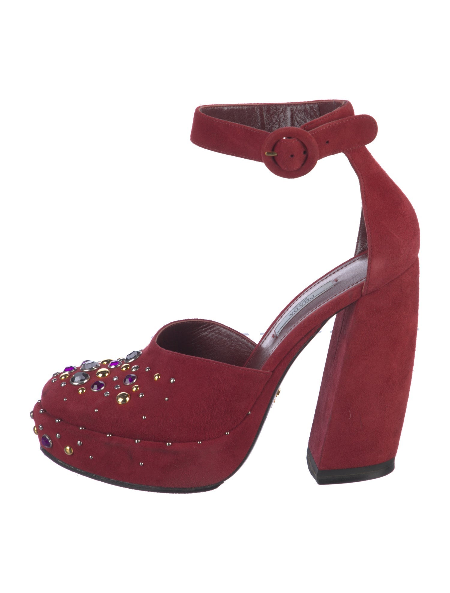 Prada Suede Crystal Embellishments D'Orsay Pumps