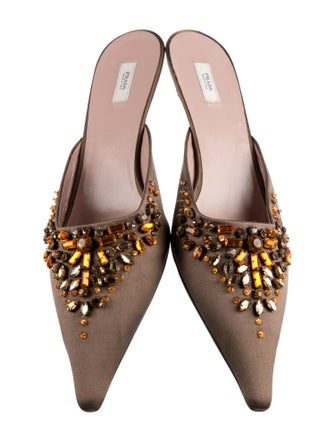 Prada Satin Crystal Embellishments Mules