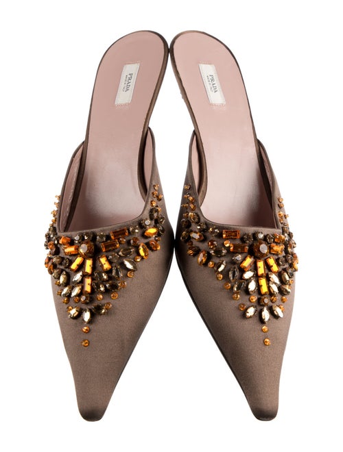 Prada Satin Crystal Embellishments Mules