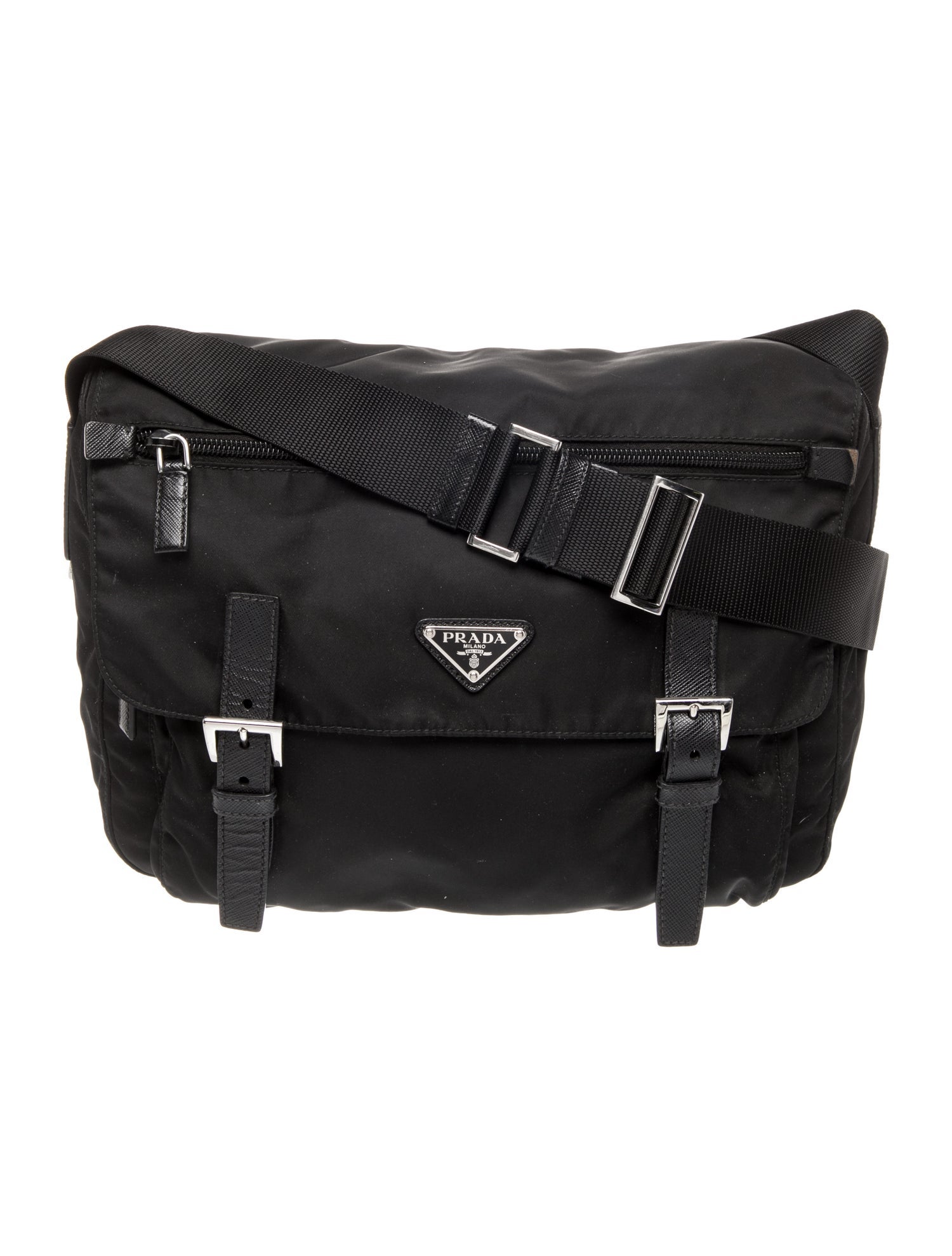 Prada Enameled Metal Triangle Messenger Bag