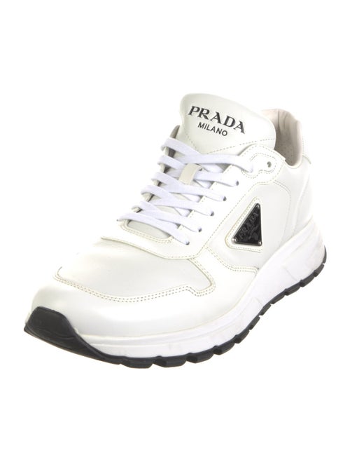 Prada Enameled Metal Triangle Leather Sneakers