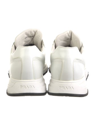 Prada Enameled Metal Triangle Leather Sneakers