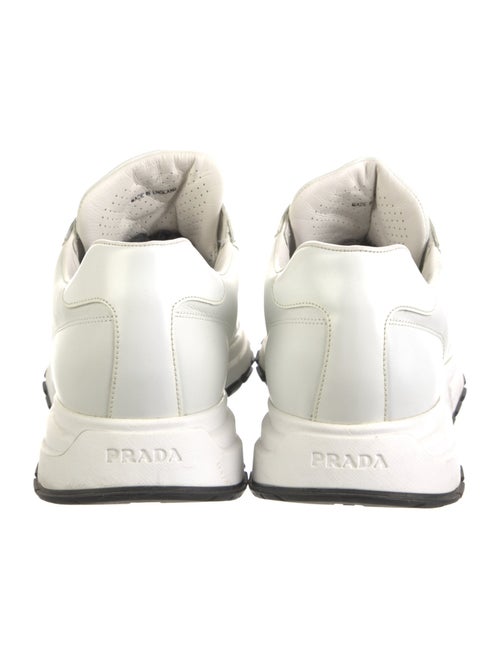 Prada Enameled Metal Triangle Leather Sneakers