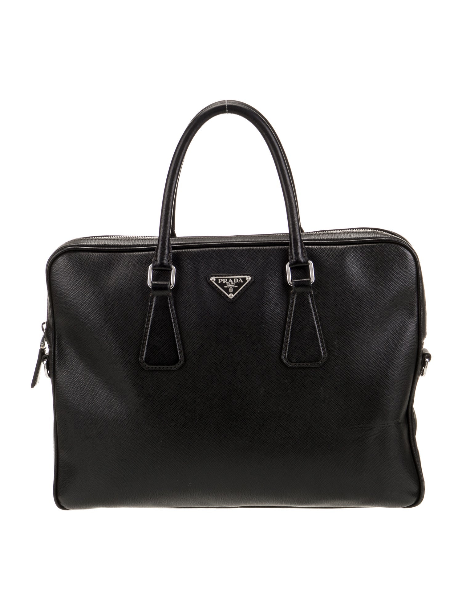 Prada Enameled Metal Triangle Top Handle Bag