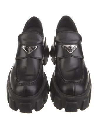 Prada Enameled Metal Triangle Leather Pumps