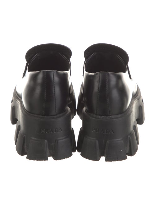 Prada Enameled Metal Triangle Leather Pumps