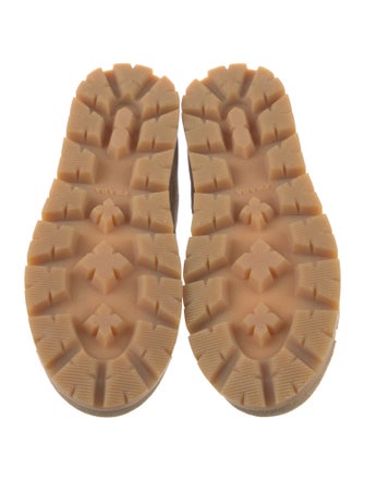 Prada Enameled Metal Triangle Suede Sneakers