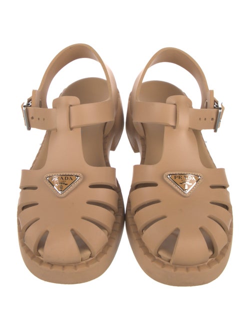 Prada Enameled Metal Triangle Rubber T-Strap Sandals