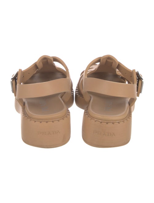 Prada Enameled Metal Triangle Rubber T-Strap Sandals