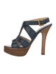 Prada Leather Embroidered Accent T-Strap Sandals