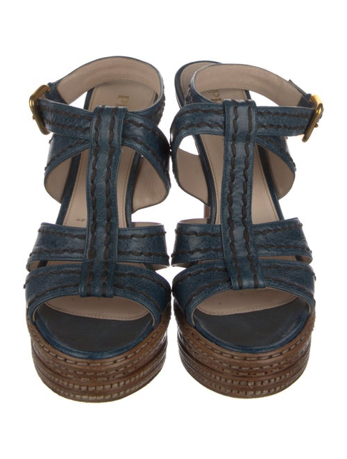 Prada Leather Embroidered Accent T-Strap Sandals