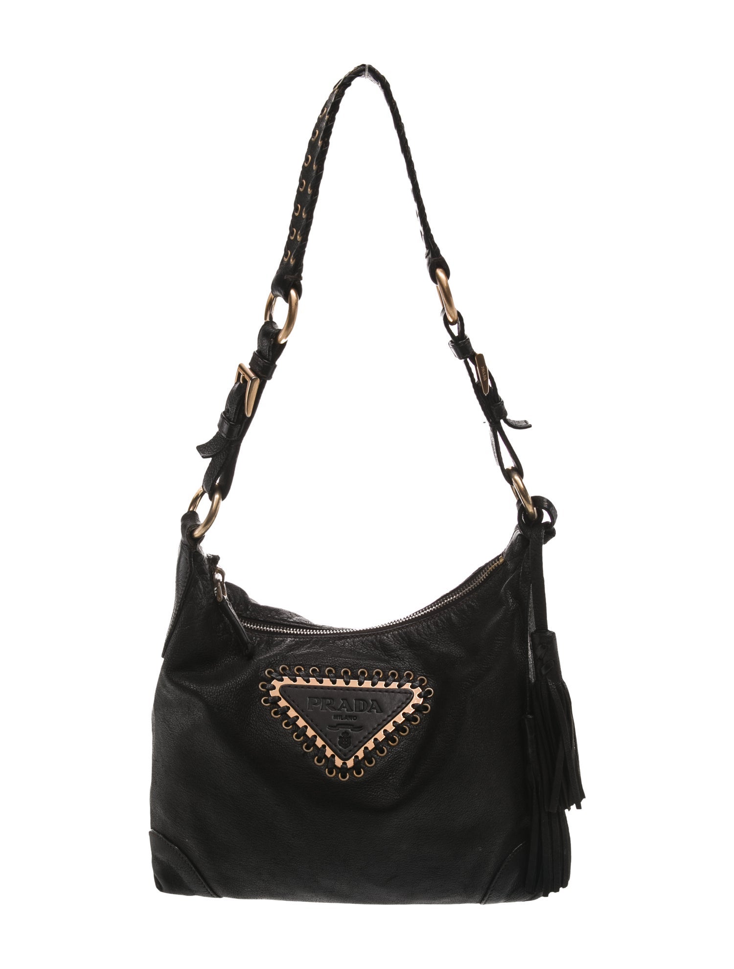 Prada Enameled Metal Triangle Shoulder Bag