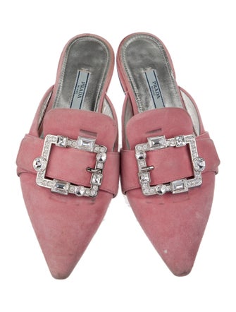 Prada Suede Crystal Embellishments Mules