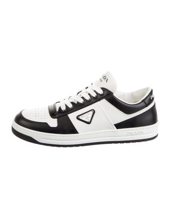 Prada Enameled Metal Triangle Leather Sneakers