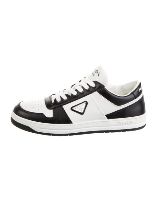 Prada Enameled Metal Triangle Leather Sneakers
