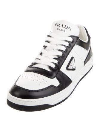 Prada Enameled Metal Triangle Leather Sneakers
