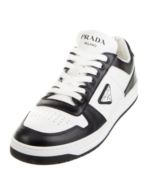 Prada Enameled Metal Triangle Leather Sneakers