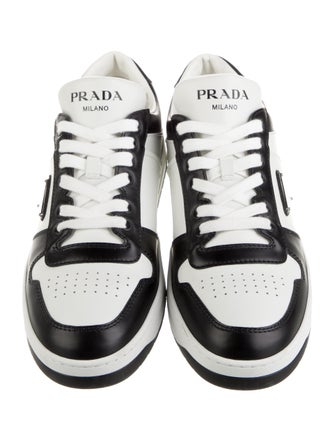 Prada Enameled Metal Triangle Leather Sneakers