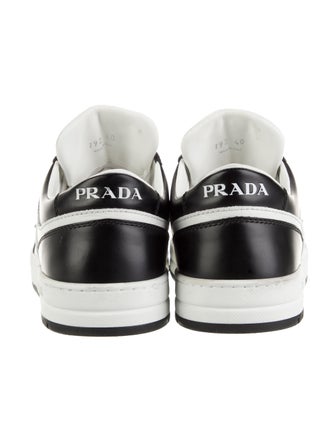 Prada Enameled Metal Triangle Leather Sneakers