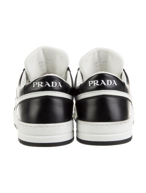 Prada Enameled Metal Triangle Leather Sneakers