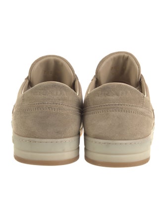 Prada Enameled Metal Triangle Suede Sneakers