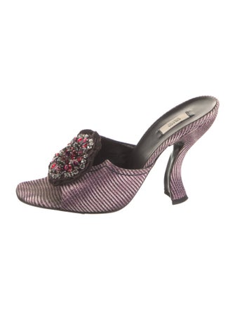 Prada Patterned Crystal Embellishments Slides