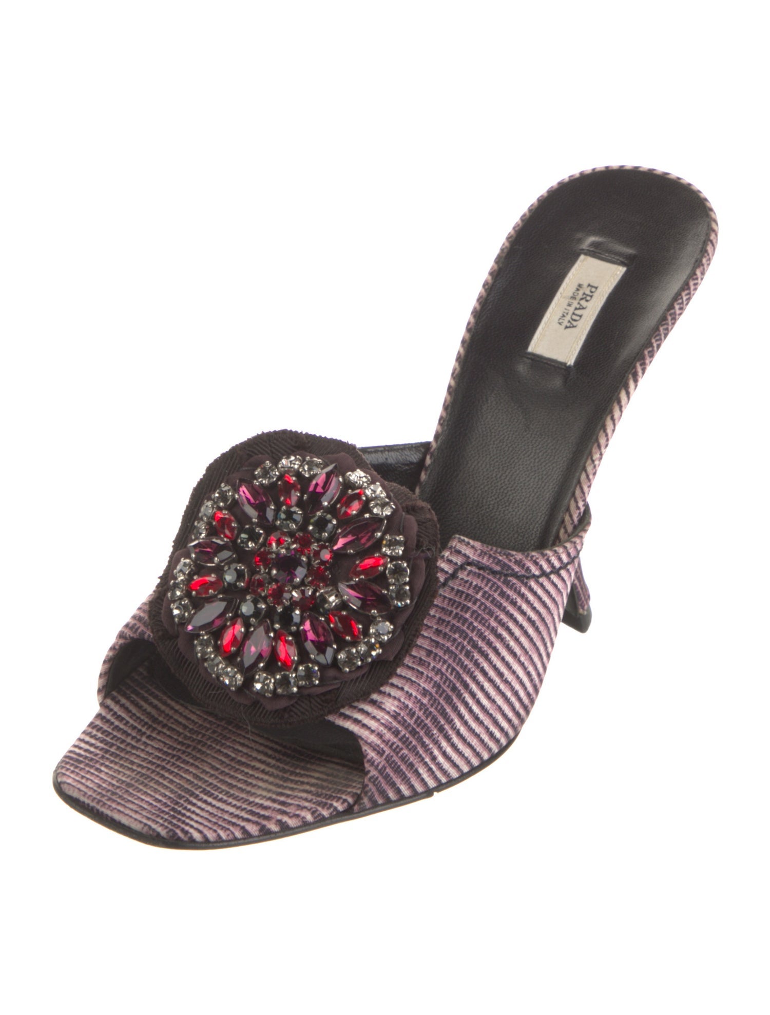 Prada Patterned Crystal Embellishments Slides