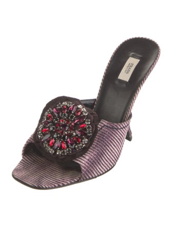 Prada Patterned Crystal Embellishments Slides