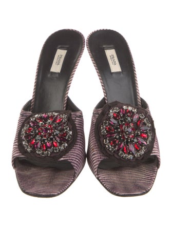Prada Patterned Crystal Embellishments Slides