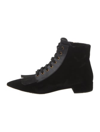 Prada Velvet Fringe Trim Accent Lace-Up Boots