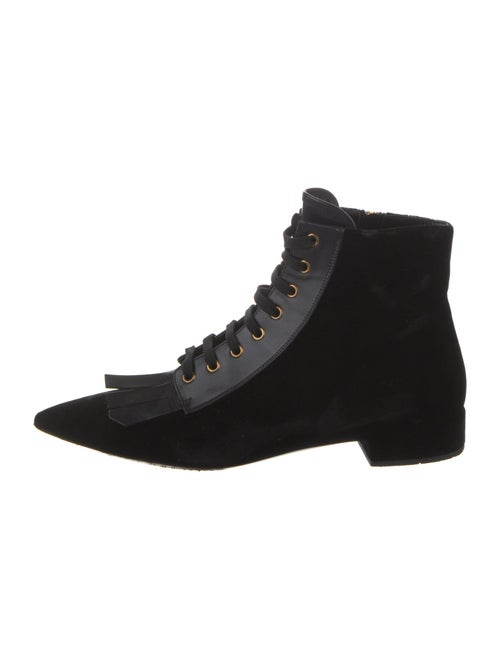 Prada Velvet Fringe Trim Accent Lace-Up Boots