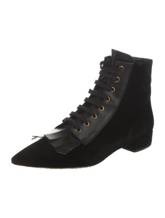 Prada Velvet Fringe Trim Accent Lace-Up Boots
