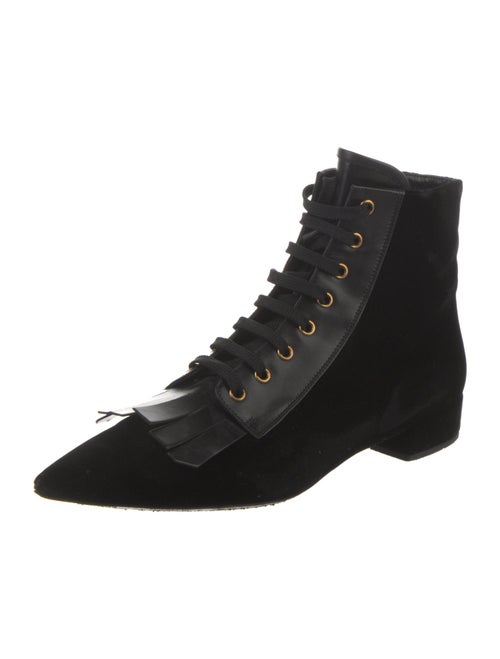 Prada Velvet Fringe Trim Accent Lace-Up Boots