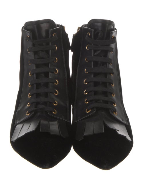 Prada Velvet Fringe Trim Accent Lace-Up Boots