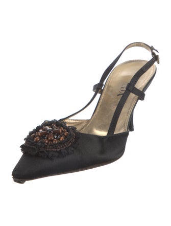 Prada Satin Crystal Embellishments Slingback Pumps