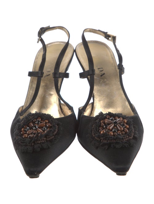 Prada Satin Crystal Embellishments Slingback Pumps
