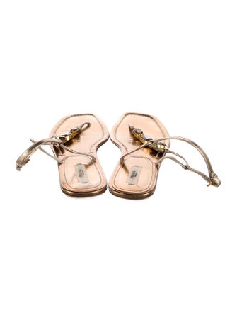 Prada Leather Crystal Embellishments T-Strap Sandals
