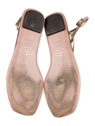 Prada Leather Crystal Embellishments T-Strap Sandals