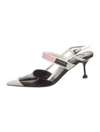 Prada Patent Leather Colorblock Pattern Slingback Pumps