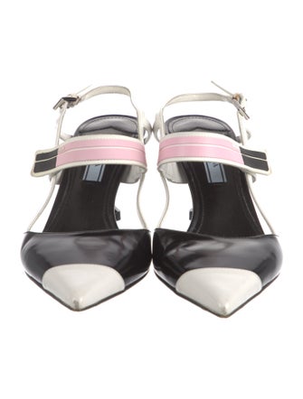 Prada Patent Leather Colorblock Pattern Slingback Pumps