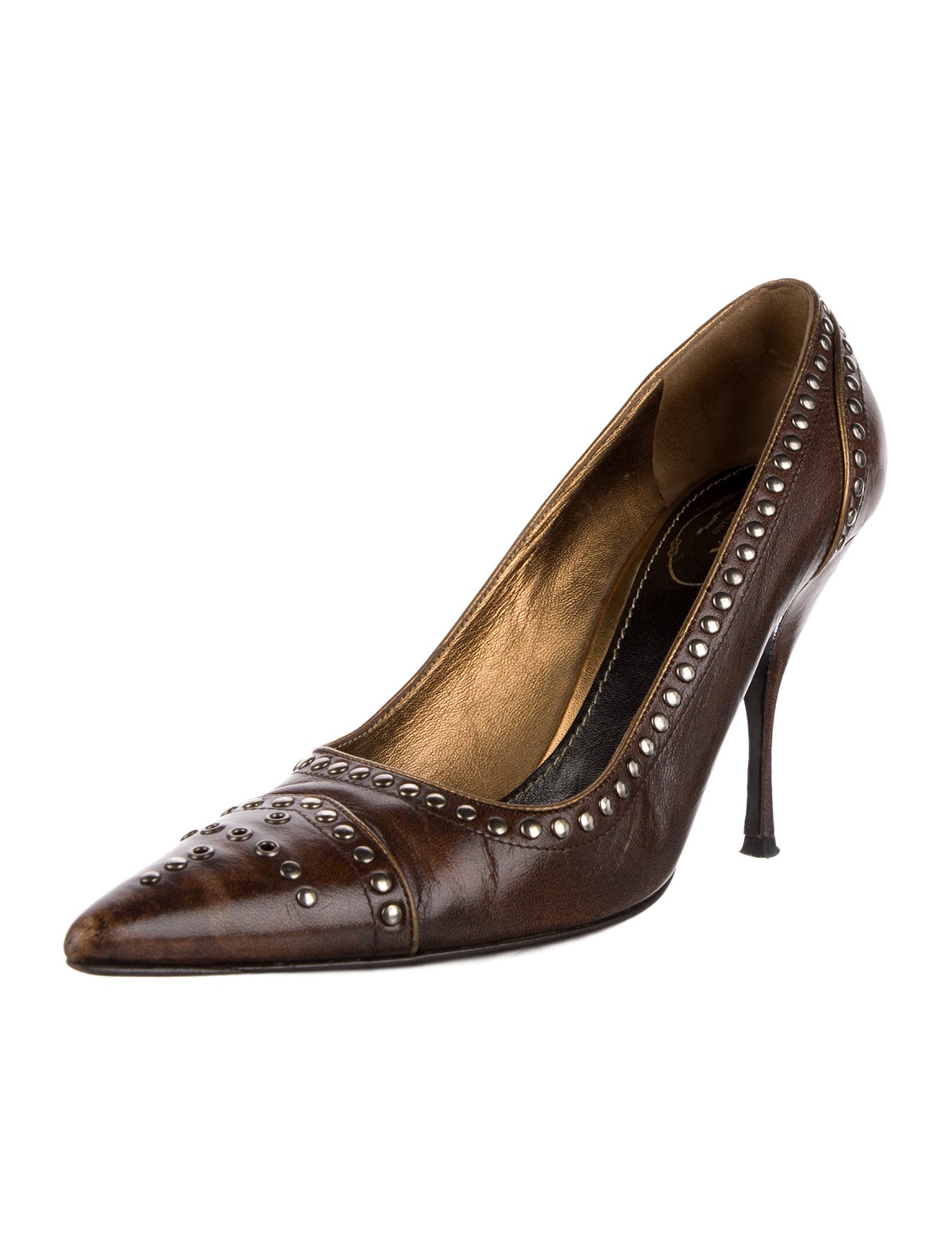Prada Leather Cutout Accent Pumps