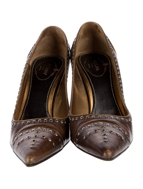 Prada Leather Cutout Accent Pumps