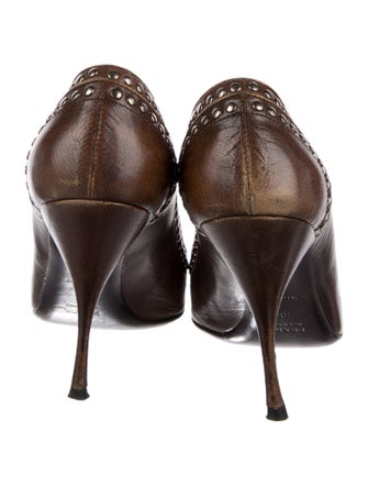 Prada Leather Cutout Accent Pumps