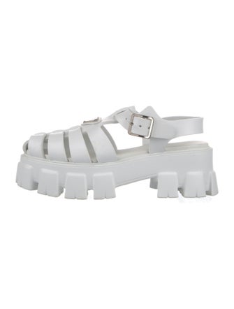 Prada Enameled Metal Triangle Rubber Sandals