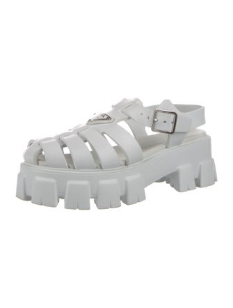 Prada Enameled Metal Triangle Rubber Sandals