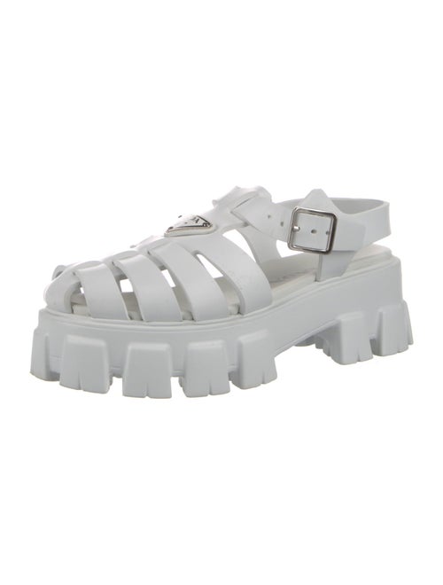 Prada Enameled Metal Triangle Rubber Sandals