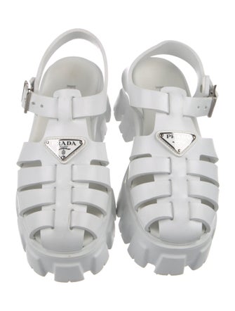 Prada Enameled Metal Triangle Rubber Sandals
